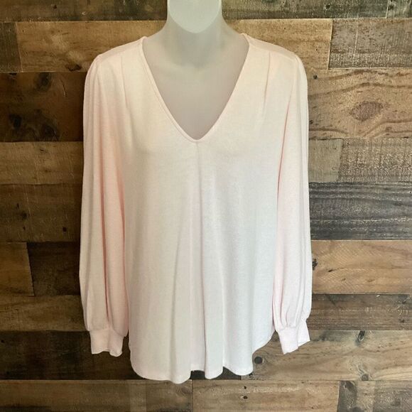 Gibson Sweater V-Neck Cozy Fleece Blouson Sleeve Pink Pastel Women Size Small - Picture 11 of 11